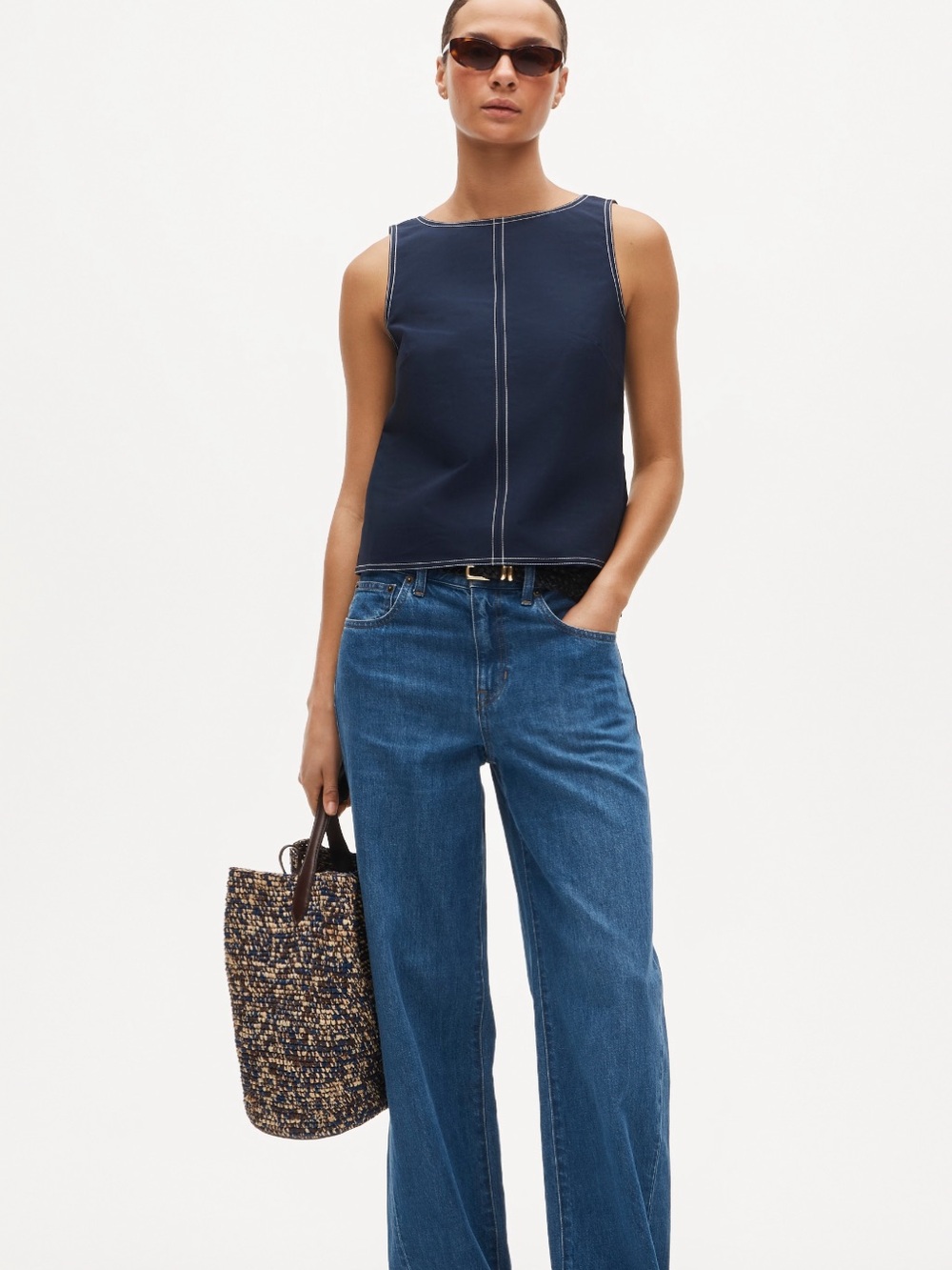 NWT J. Crew Contrast-stitch shell top in double cotton poplin in Size 6